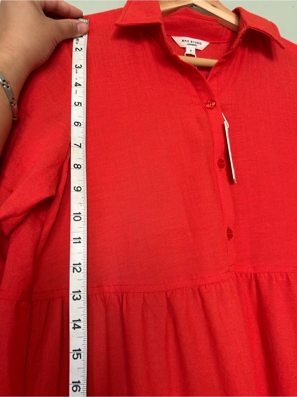NWT Max Studio Papaya Red Tiered Maxi Shirt Dress w/ pockets - Picture 7 of 9
